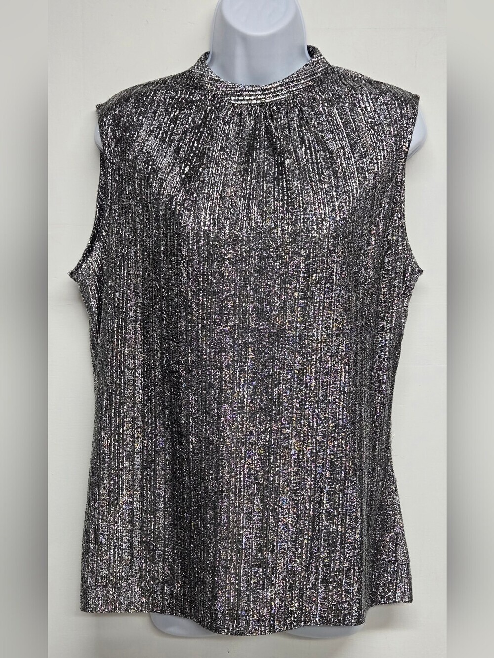 Judy Bond Top 16 Vintage Lightweight Silver Metallic Sleeveless Zipper 70s Disco